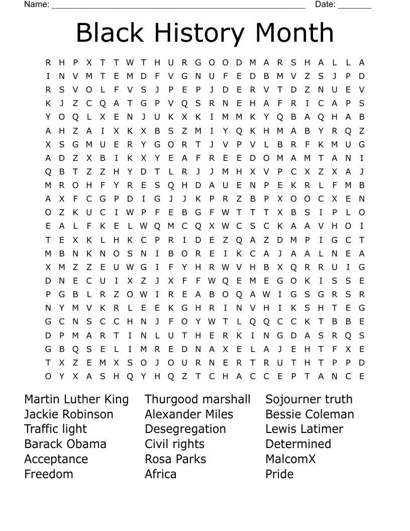 Black History Month Word Search
