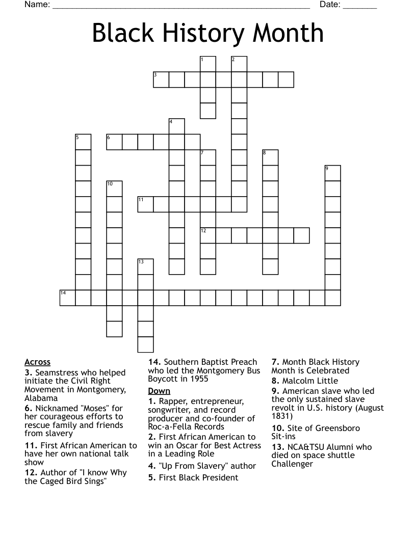 Black History Month Crossword
