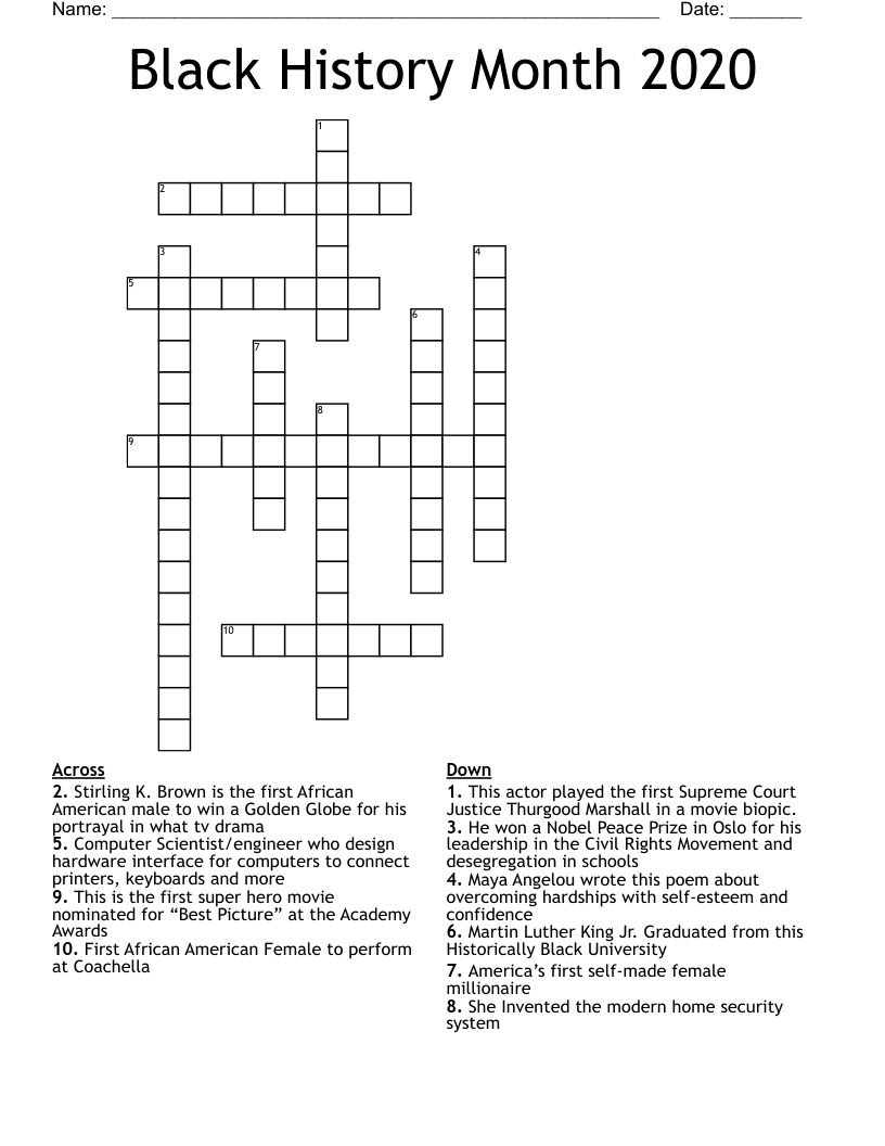 Black History Month 2020 Crossword