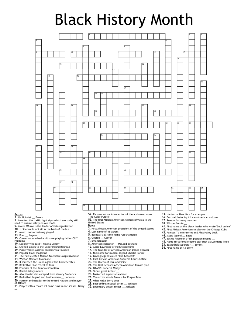 Black History Month Crossword