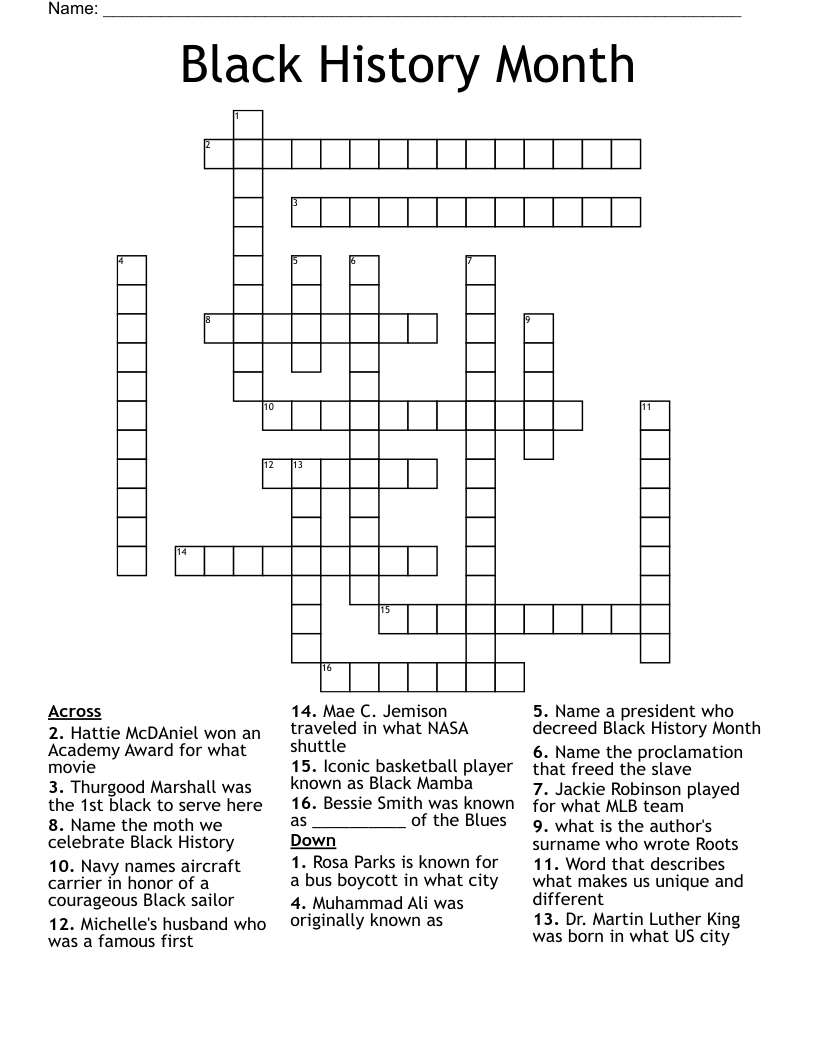 Black History Month Crossword