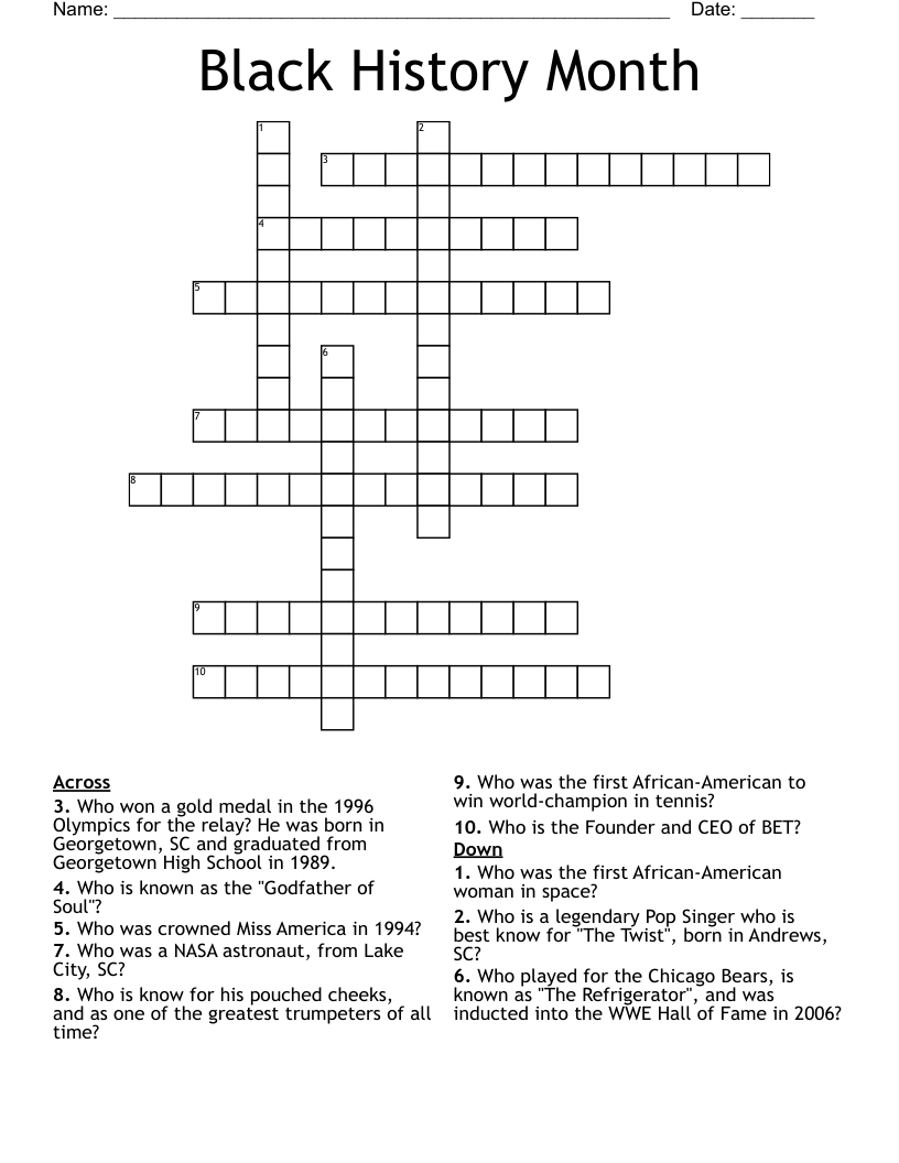 Black History Month Crossword
