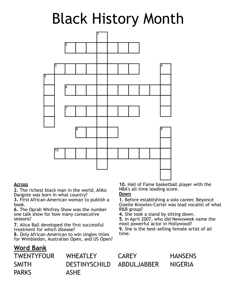 Black History Month Crossword