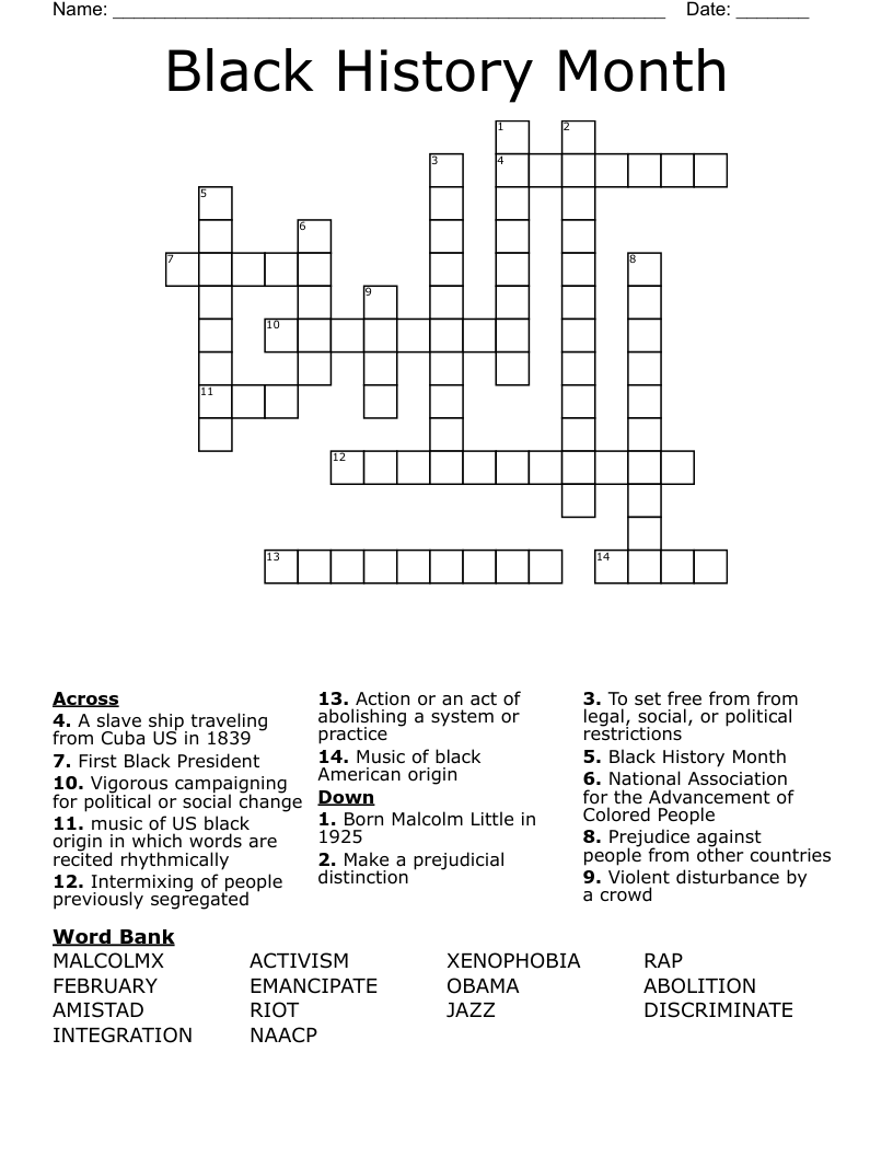 Black History Month Crossword