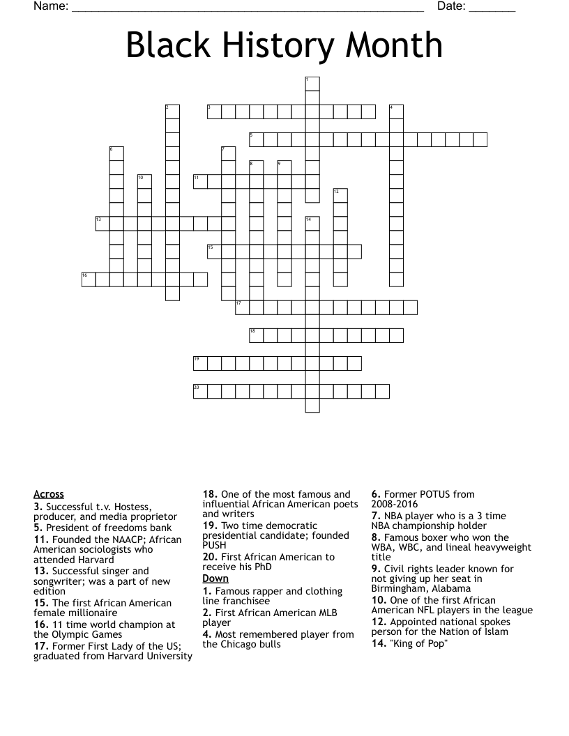 Black History Month Crossword