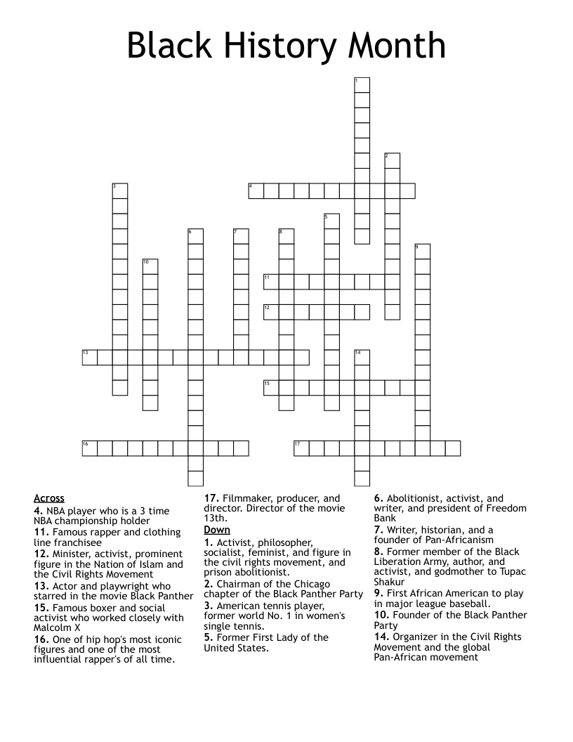 Black History Month Crossword