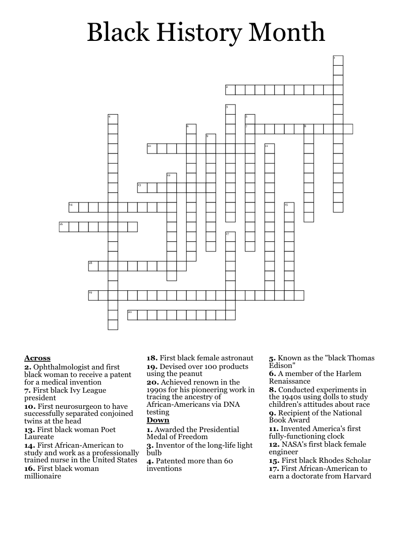 Black History Month Crossword