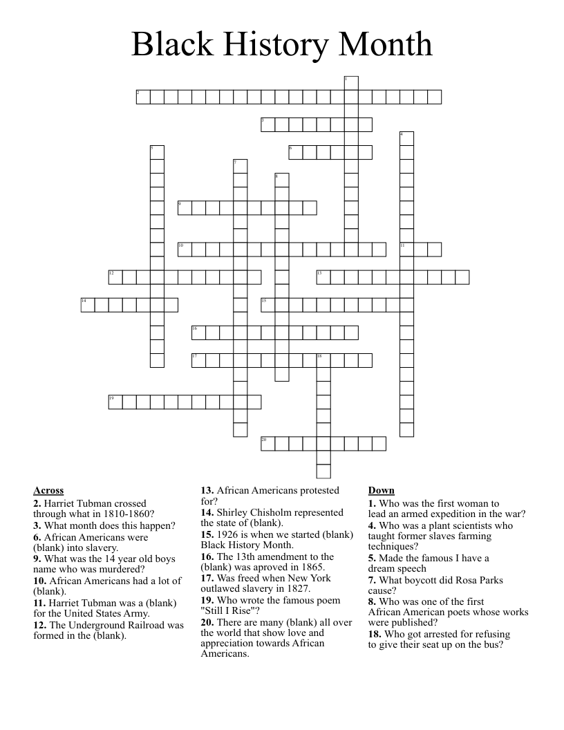 Black History Month Crossword