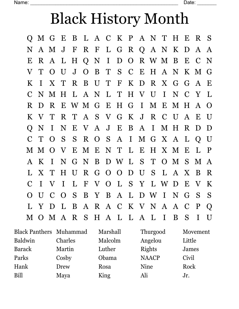 Black History Month Word Search