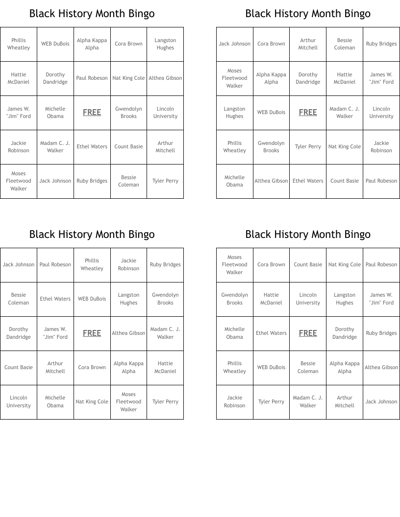Black History Month Bingo
