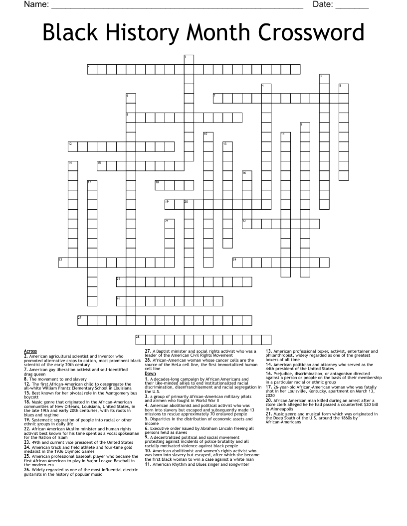 Black History Month Crossword
