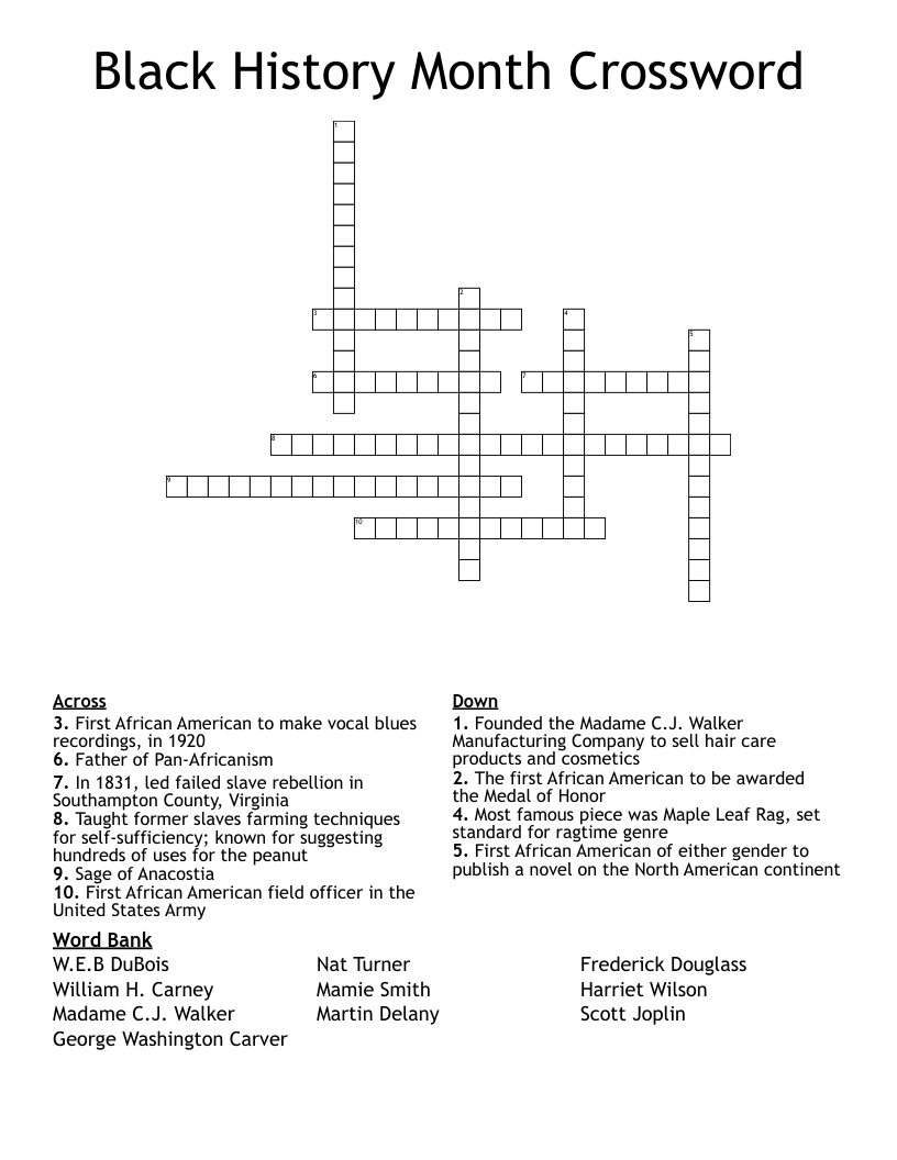 Black History Month Crossword