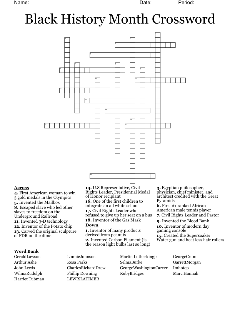 Black History Month Crossword