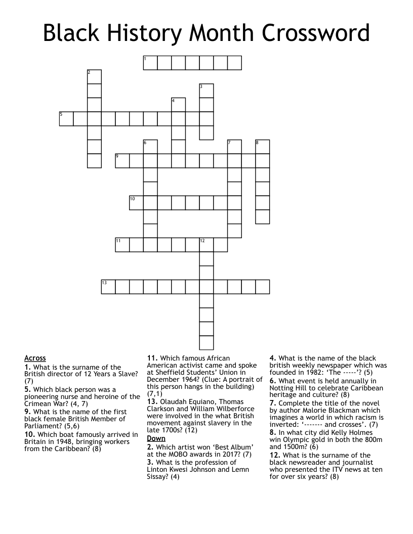 Black History Month Crossword