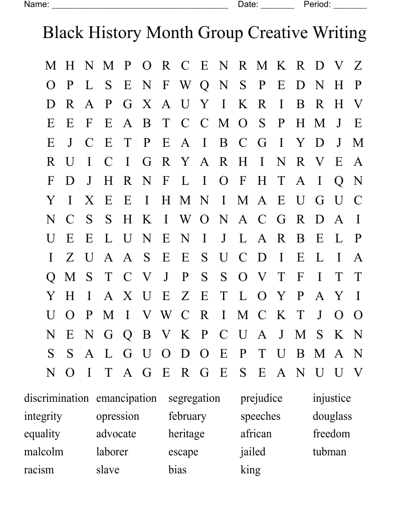 Black History Month Group Creative Writing Word Search