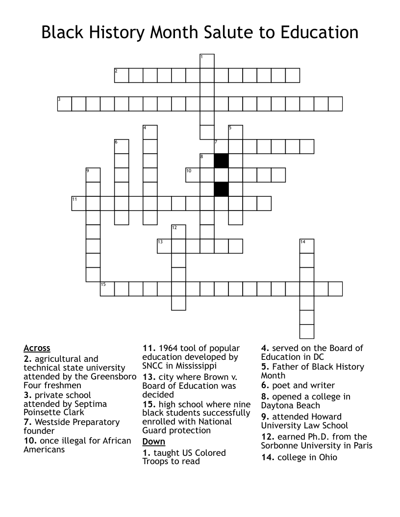Black History Month Salute to Education Crossword