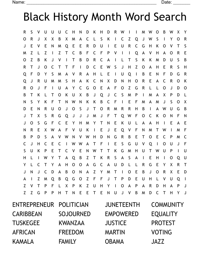 Black History Month Word Search 