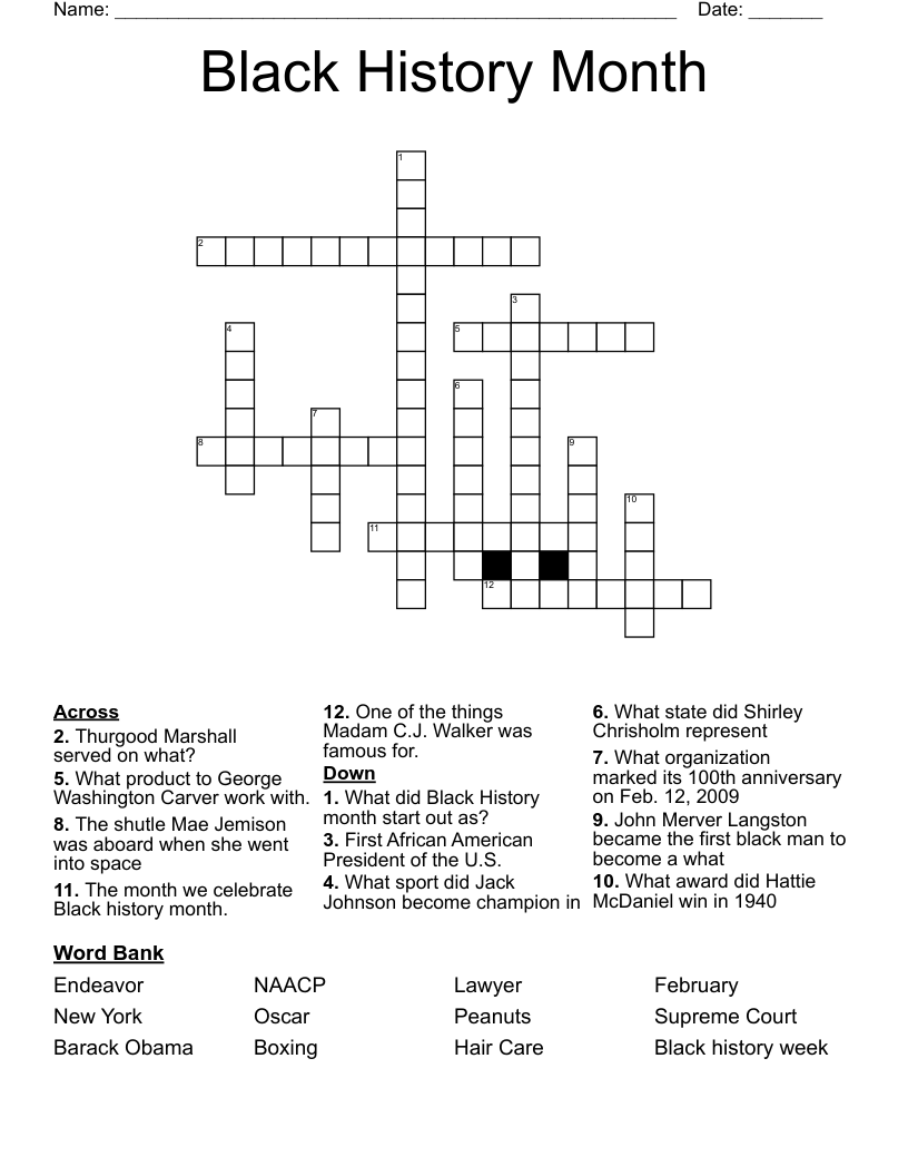 Black History Month  Crossword