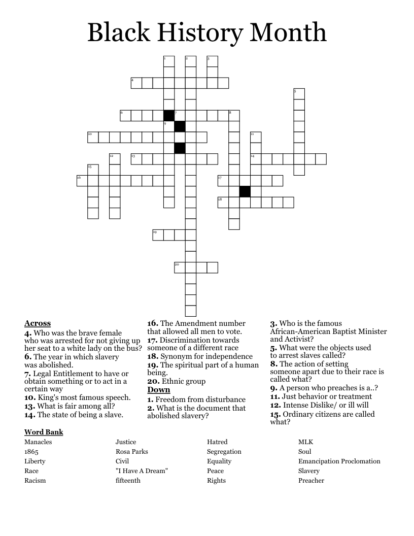 Black History Month  Crossword