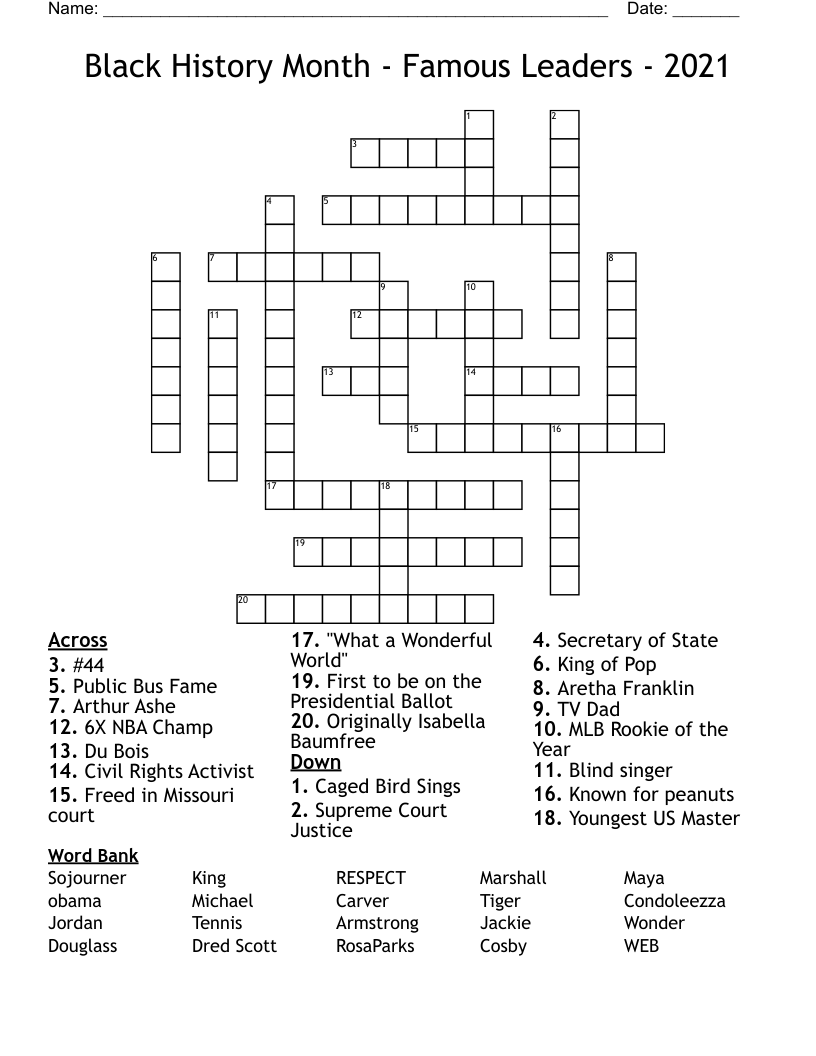Black History Month - Famous Leaders - 2021 Crossword