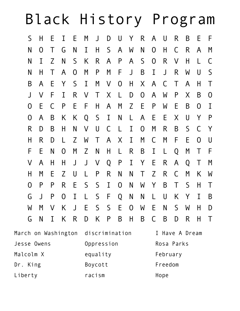 Black History Program Word Search
