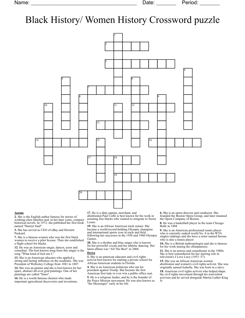 Black History/ Women History Crossword puzzle