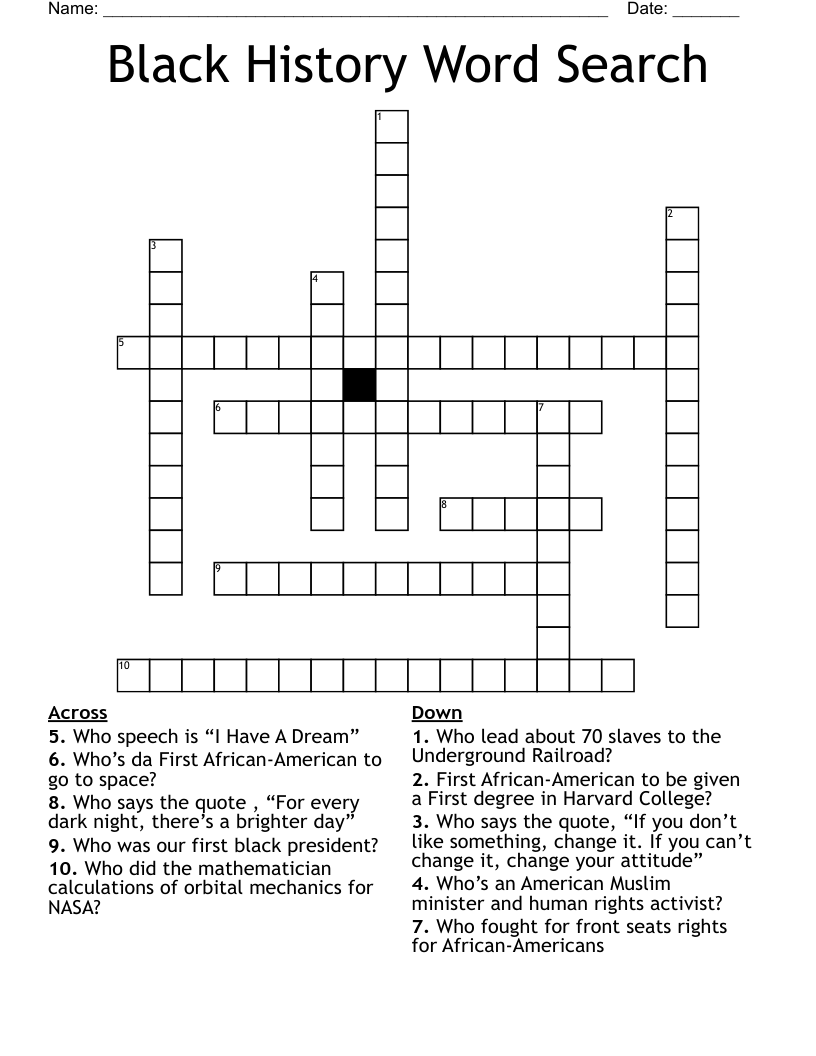 Black History Word Search Crossword