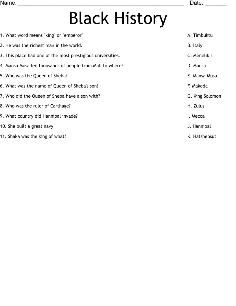 Black History  Worksheet