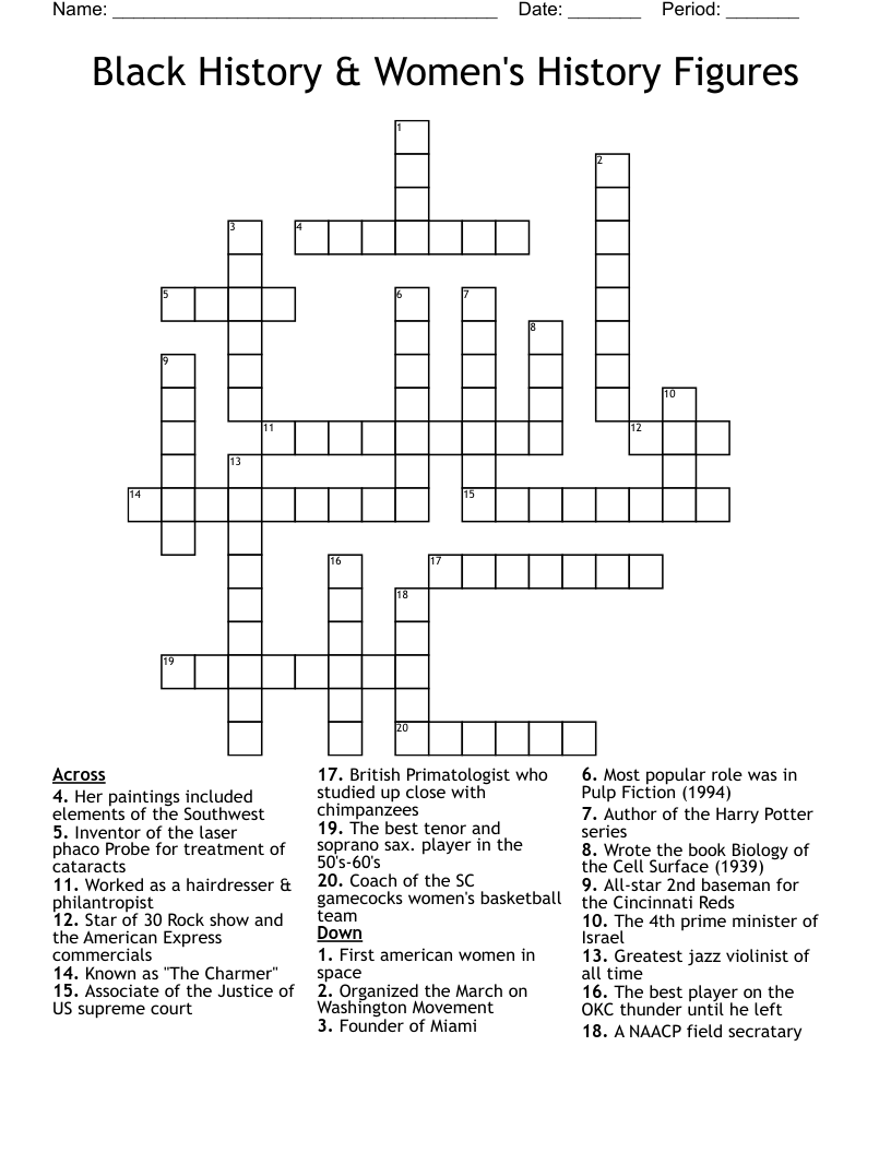 Black History & Women's History Figures Crossword