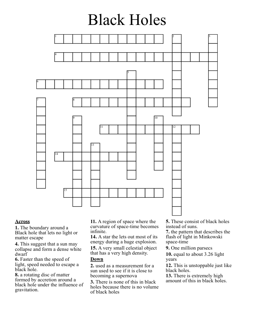 Black Holes Crossword