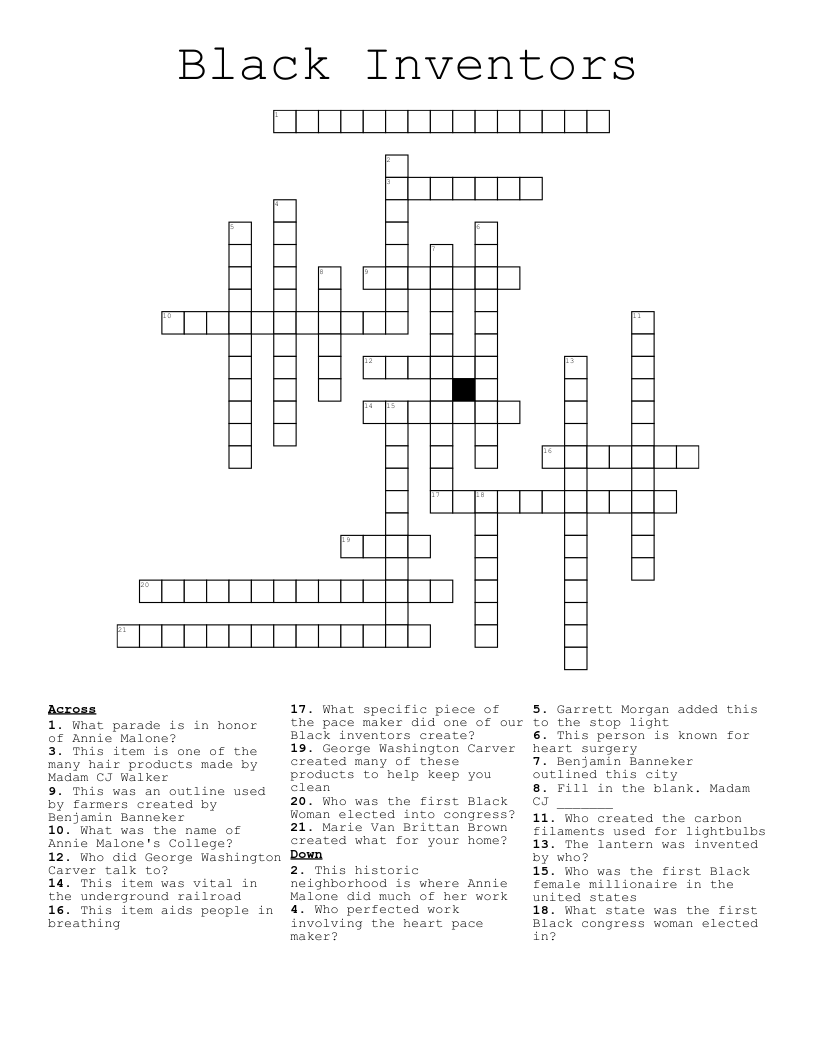 Black Inventors Crossword