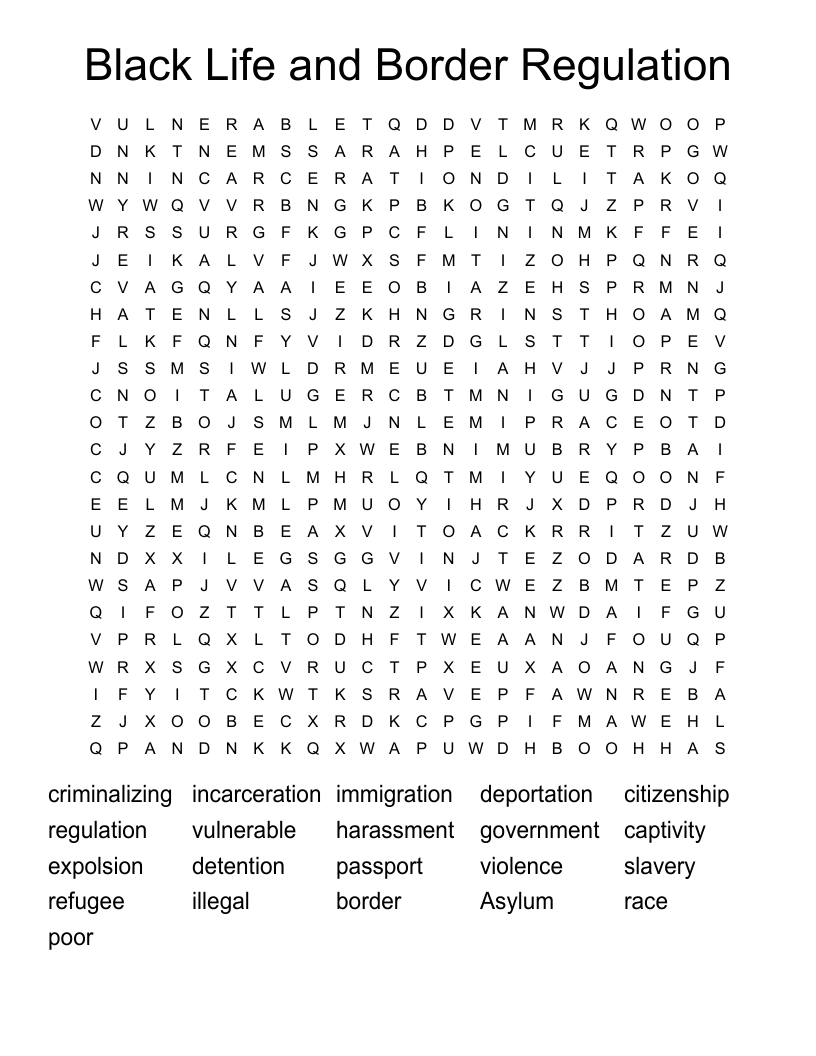 Black Life and Border Regulation Word Search
