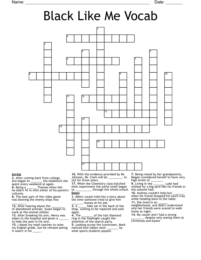 Black Like Me Vocab Crossword