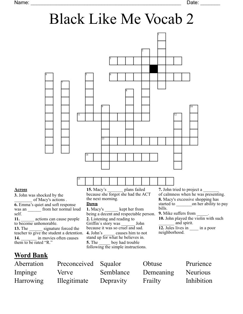 Black Like Me Vocab 2 Crossword