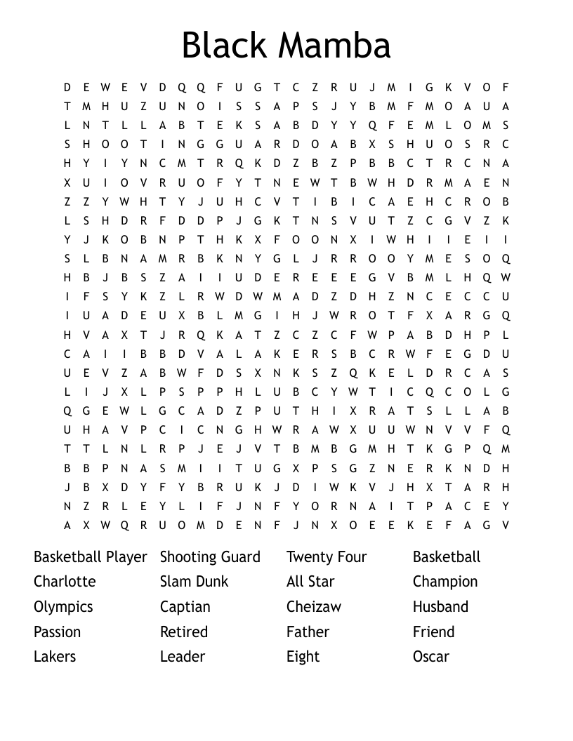 Black Mamba Word Search