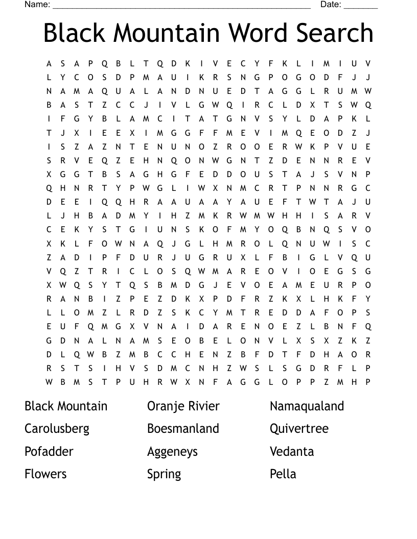 Black Mountain Word Search
