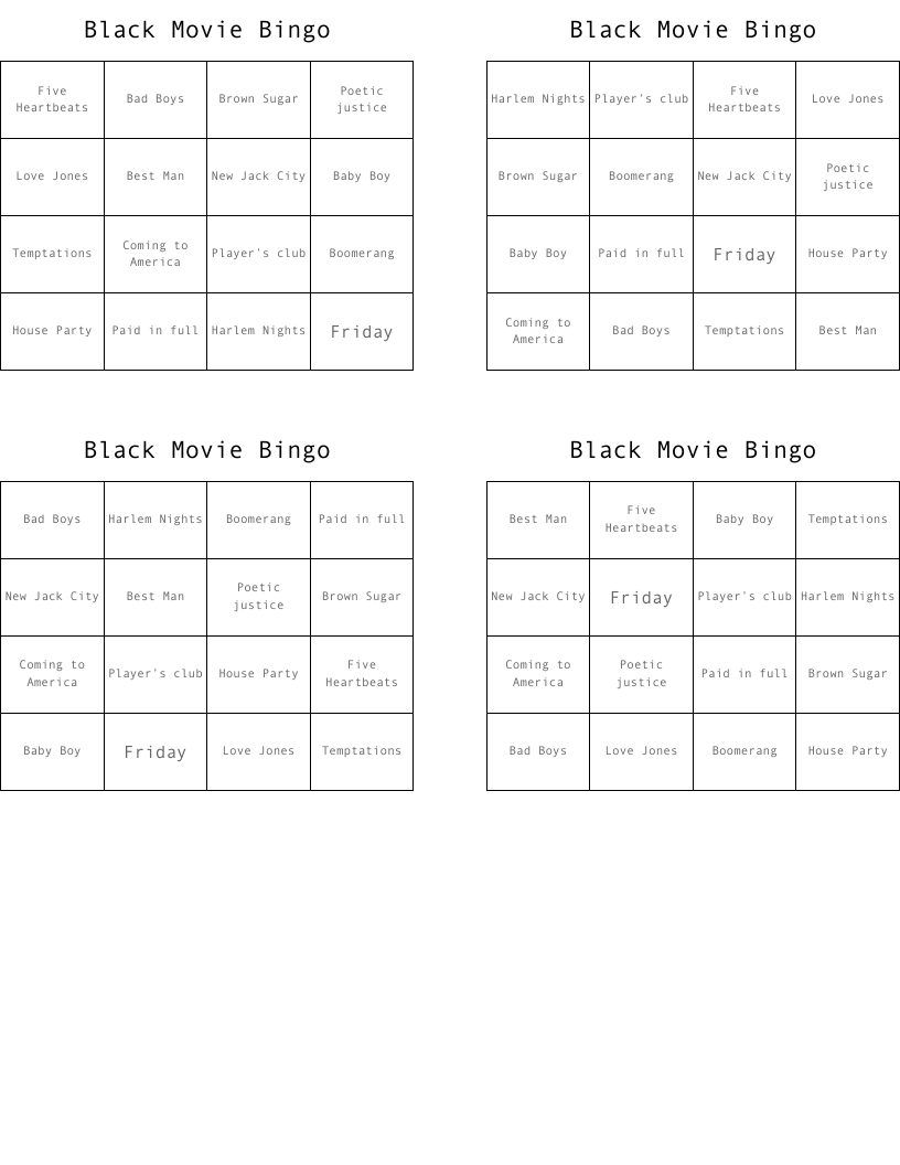 Black Movie Bingo