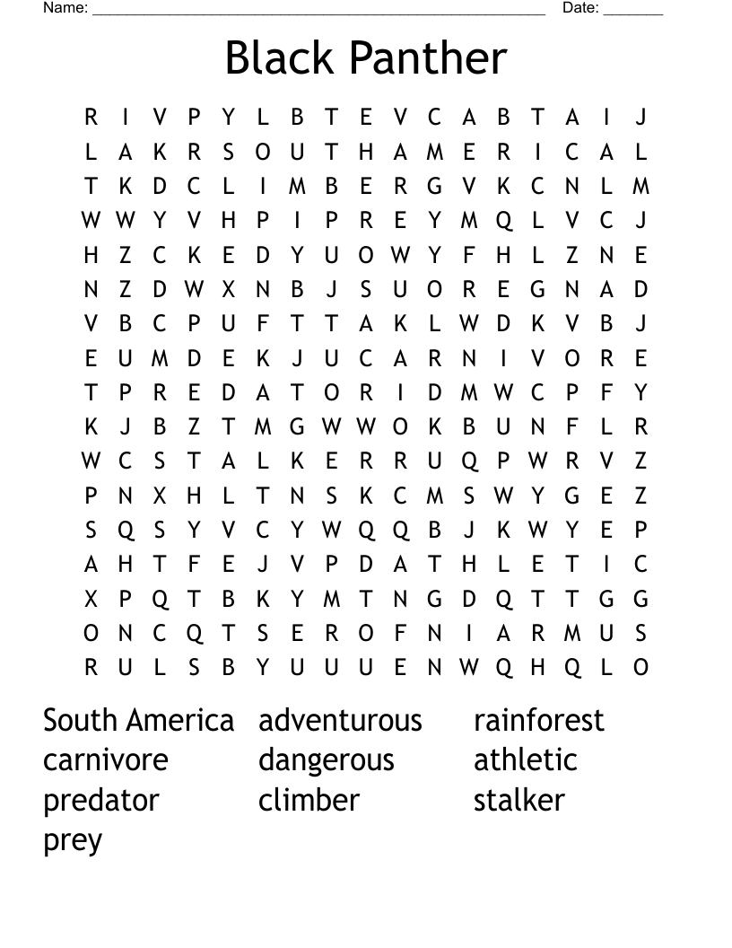 Black Panther Word Search