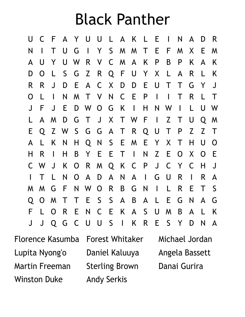 Black Panther Word Search