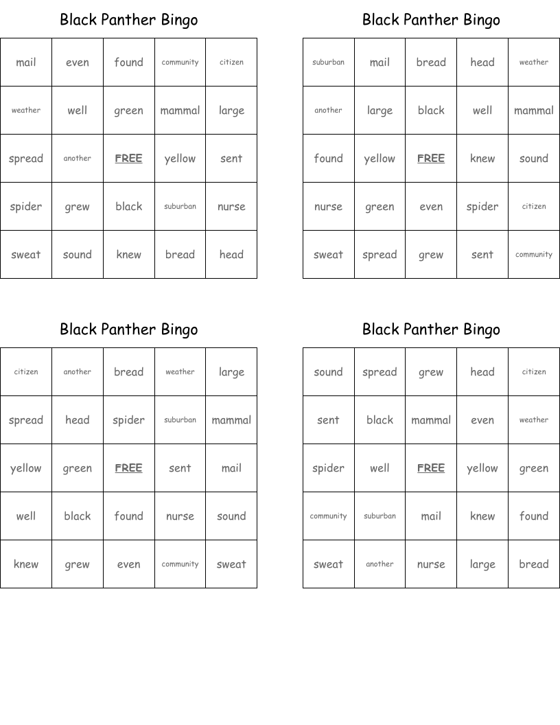 Black Panther Bingo