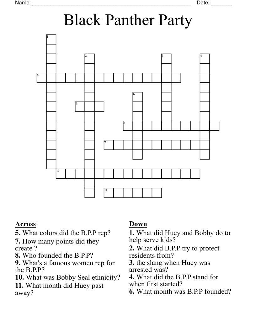 Black Panther Party Crossword