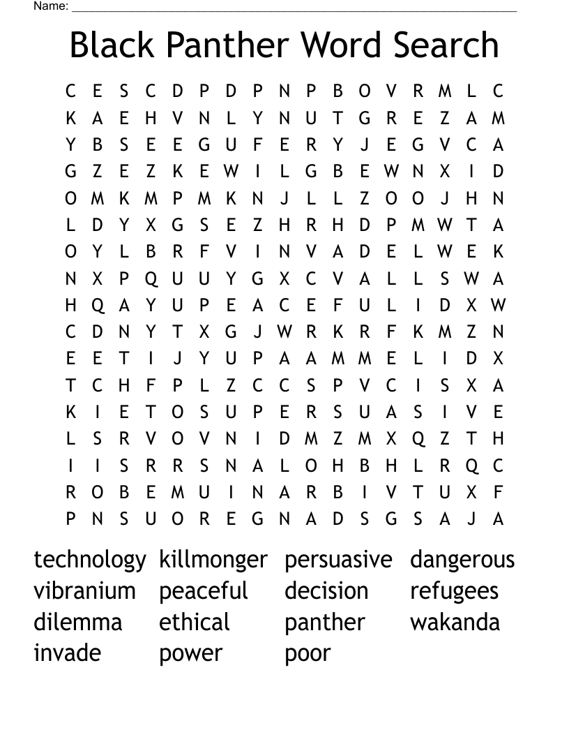 Black Panther Word Search