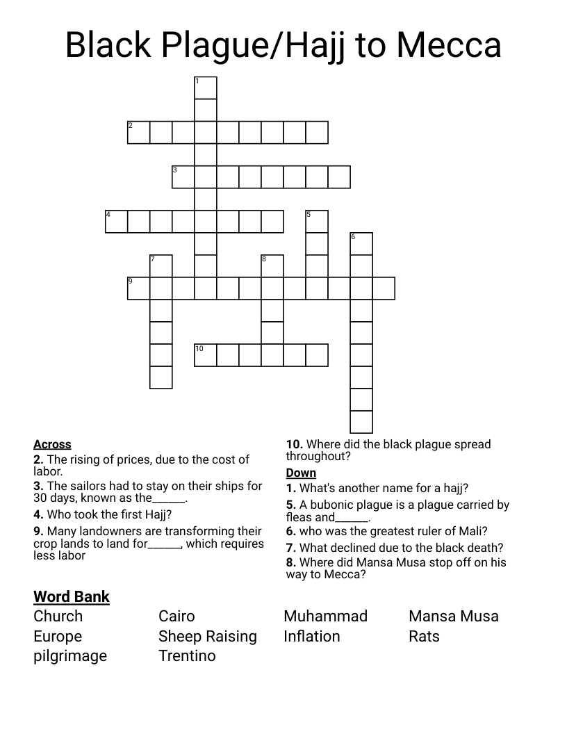 Black Plague/Hajj to Mecca Crossword