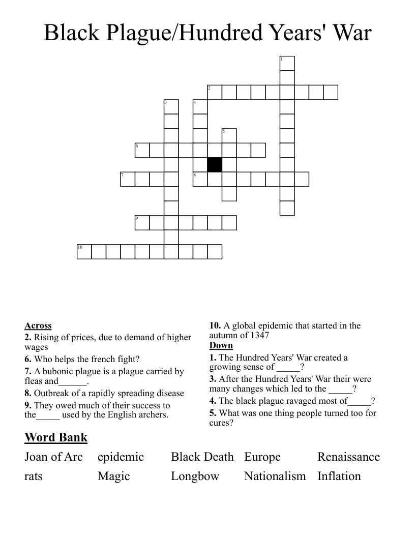 Black Plague/Hundred Years' War Crossword