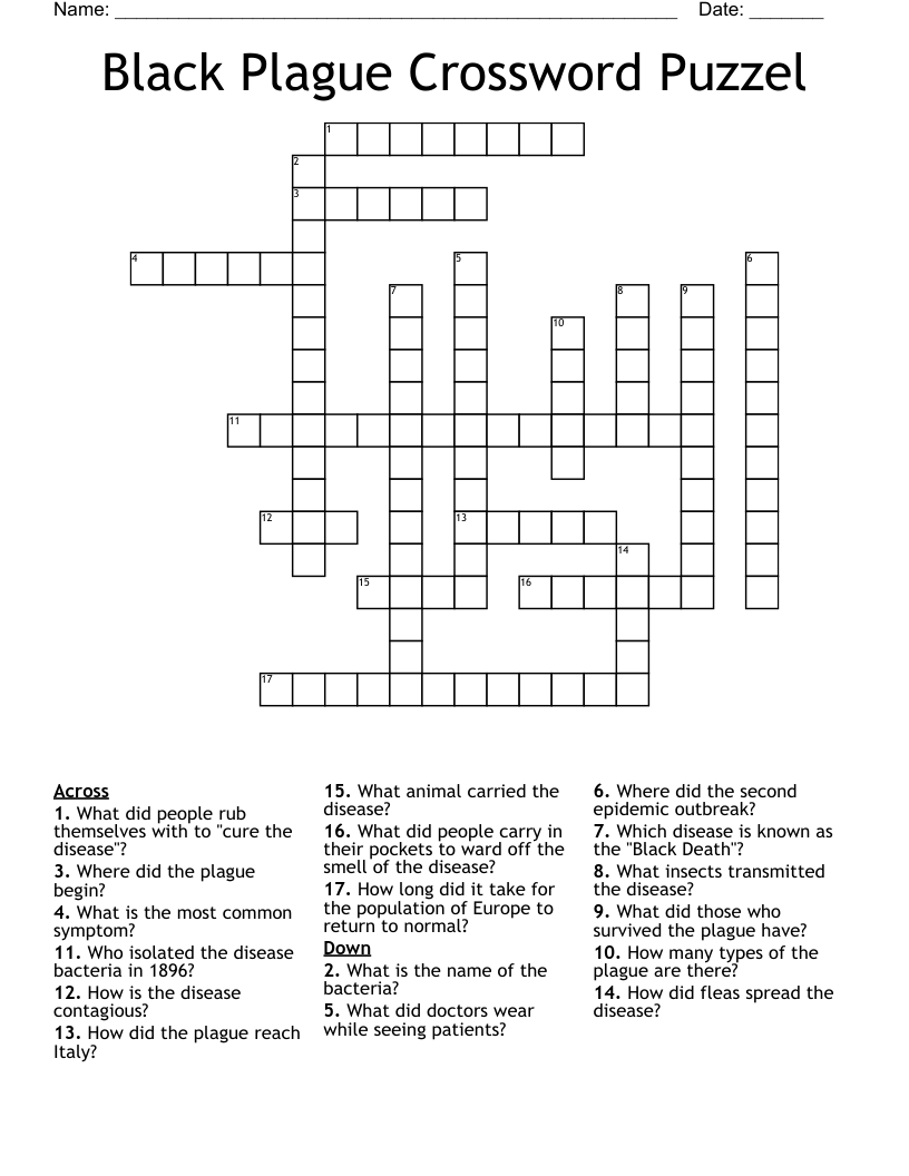 Black Plague Crossword Puzzel 