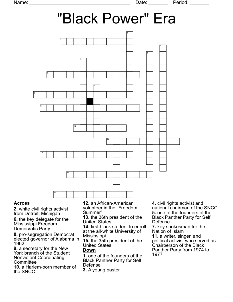 "Black Power" Era  Crossword