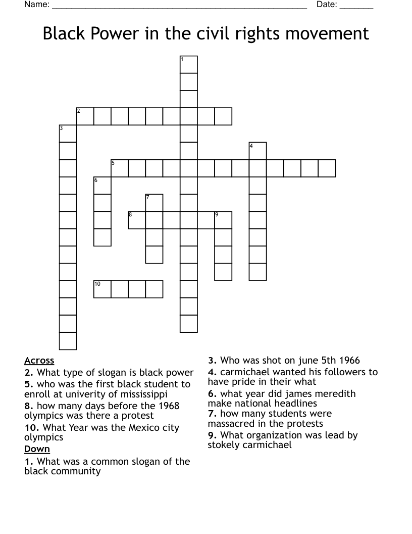 Black Power in the civil rights movement Crossword