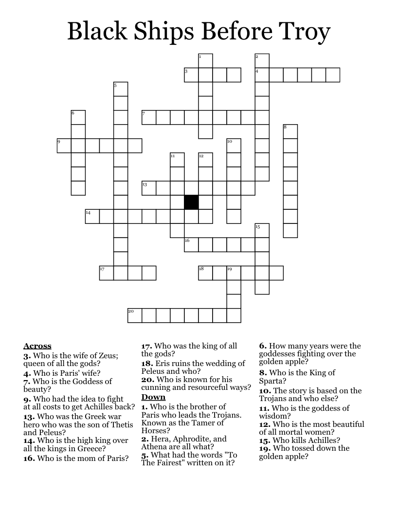 Black Ships Before Troy Crossword