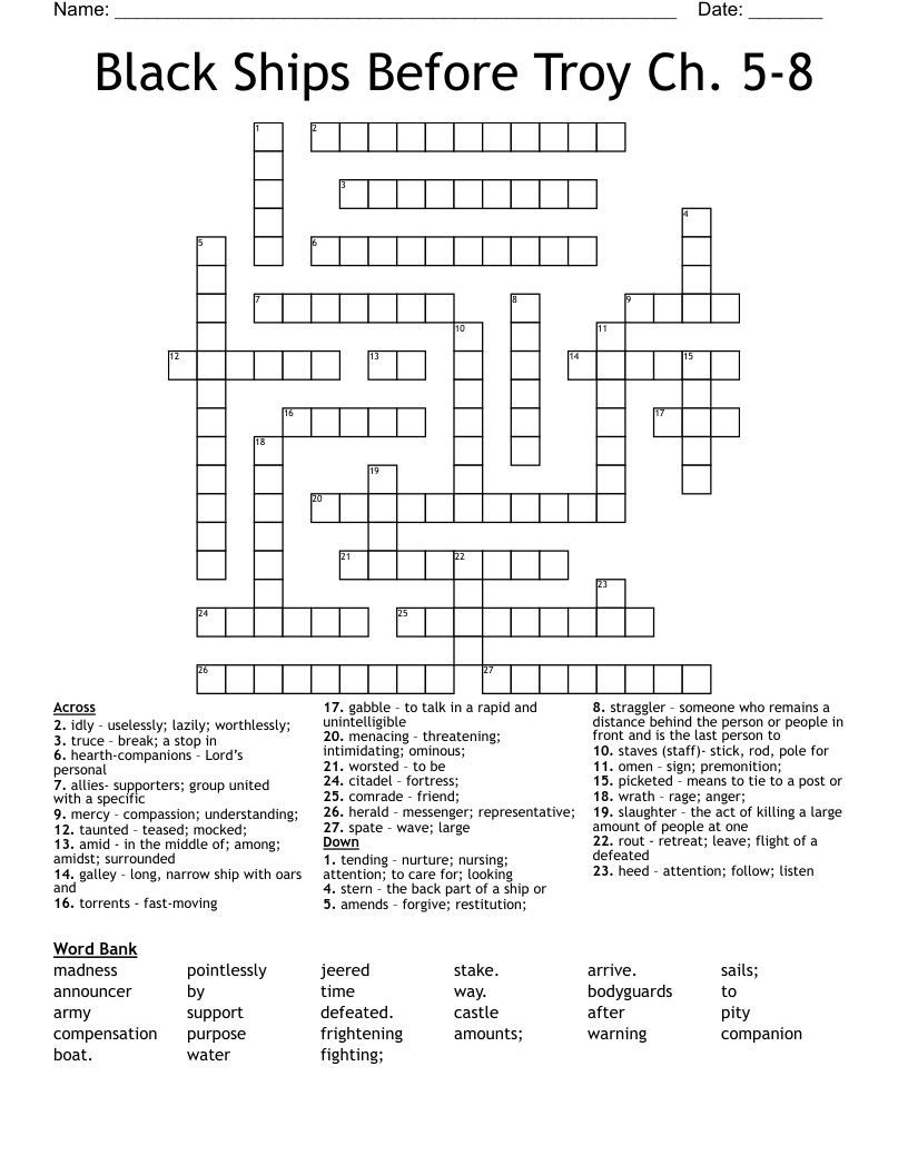 Black Ships Before Troy Ch. 5-8 Crossword