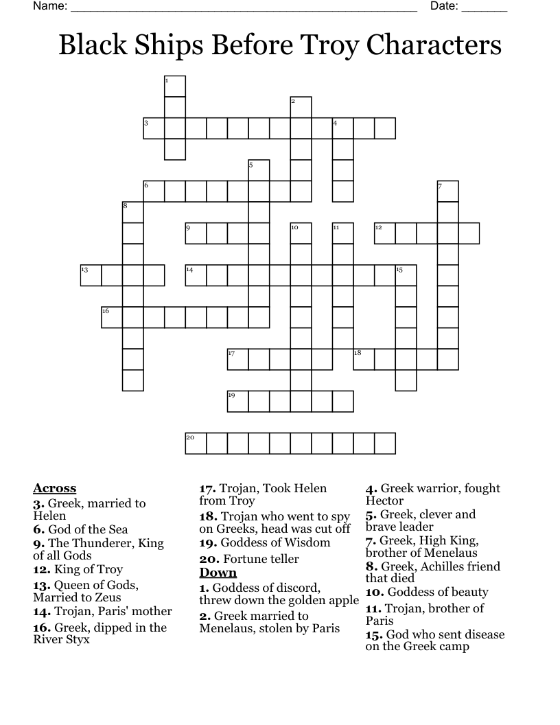 Black Ships Before Troy Characters Crossword